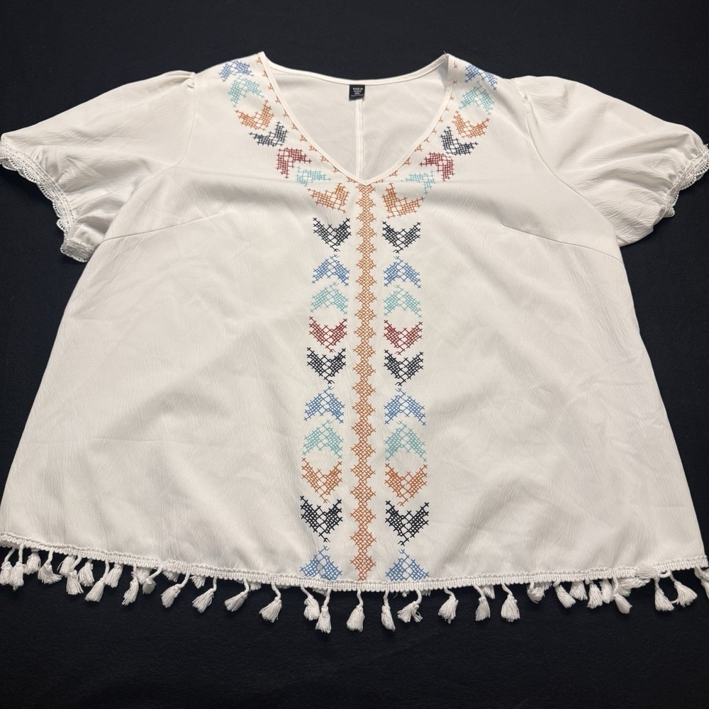 Shein Curve Women's 3XL Plus Peasant Top White Ballon Short Sleeve Lightweight